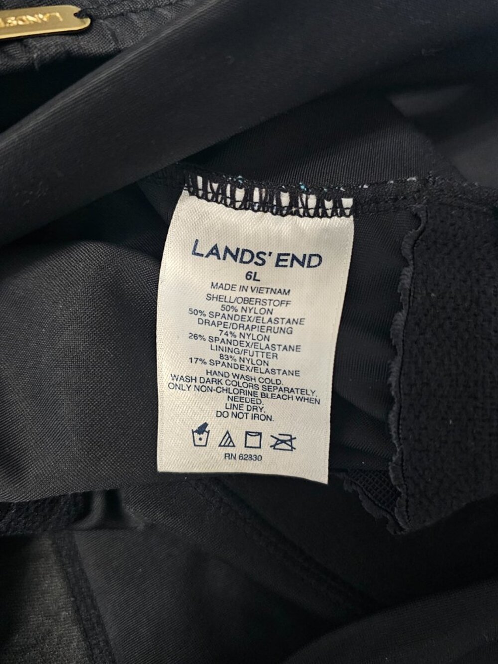 Land's End Black With Blue Purple Print Long Torso One Piece Swimsuit - Size 6L - Picture 6 of 6